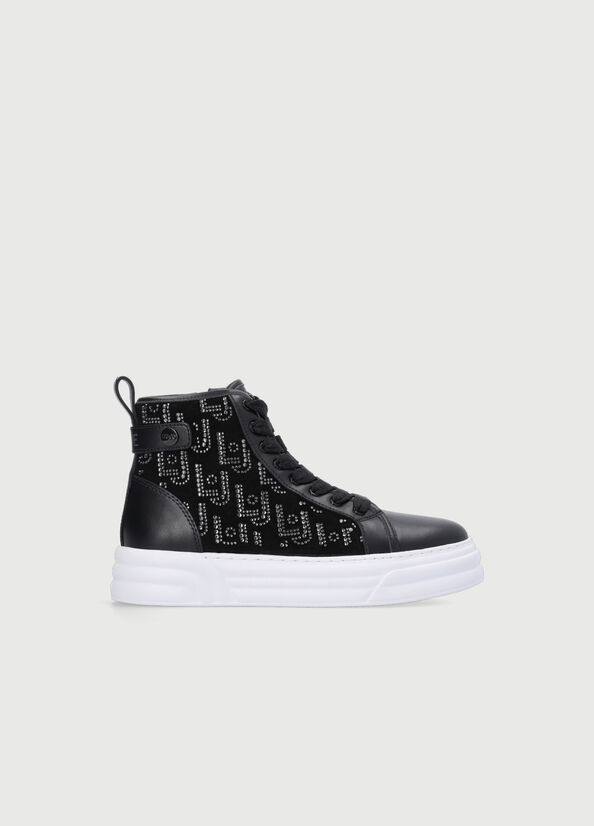 Baskets Liu Jo Basketball With All Over Logo Femme Noir | OMI-307624