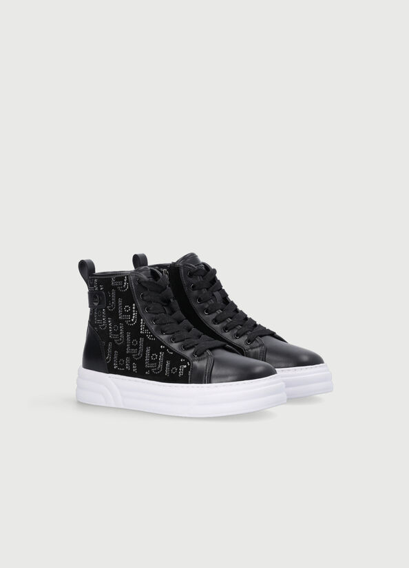 Baskets Liu Jo Basketball With All Over Logo Femme Noir | OMI-307624