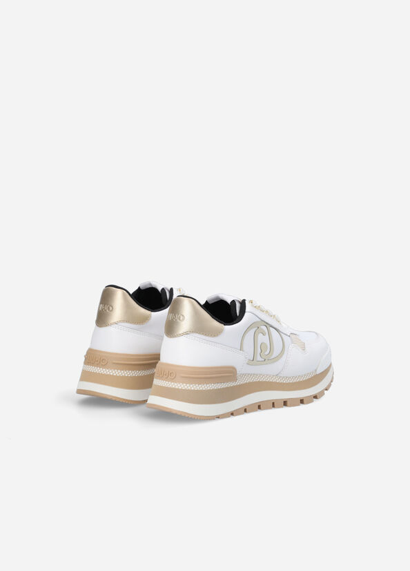 Baskets Liu Jo Cuir And Nylon Femme Blanche Doré | LXJ-862940