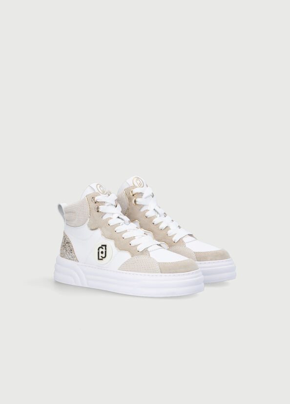 Baskets Liu Jo Cuir Basketball Femme Beige | ZMA-279614