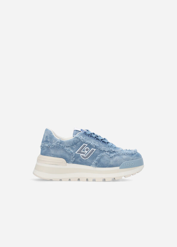 Baskets Liu Jo Denim Plateforme Femme Bleu | UVG-436987