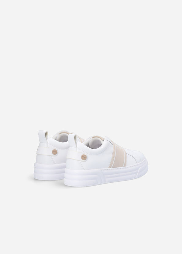 Baskets Liu Jo Slip Ons With Maxi Logo Femme Blanche Beige | KEV-458713