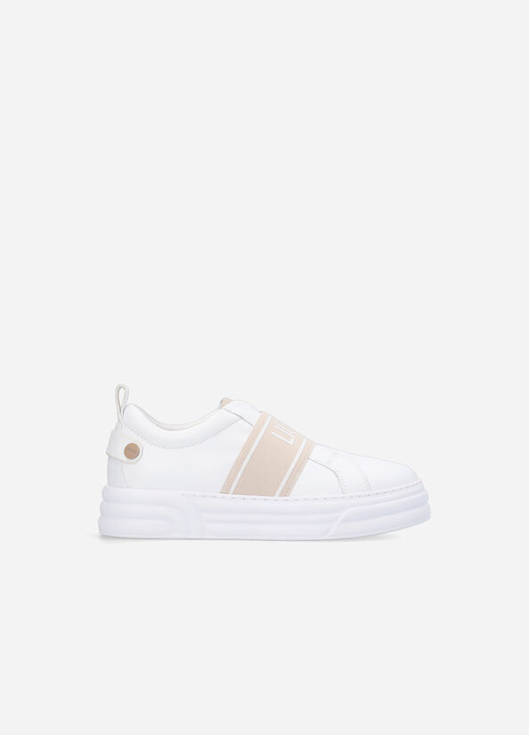 Baskets Liu Jo Slip Ons With Maxi Logo Femme Blanche Beige | KEV-458713