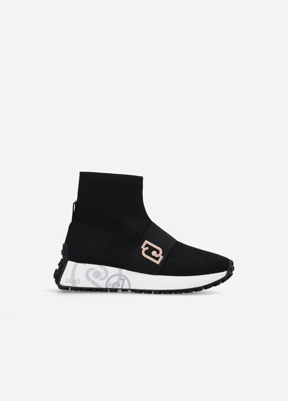 Baskets Liu Jo Sock With Logo Femme Noir | PQO-428370