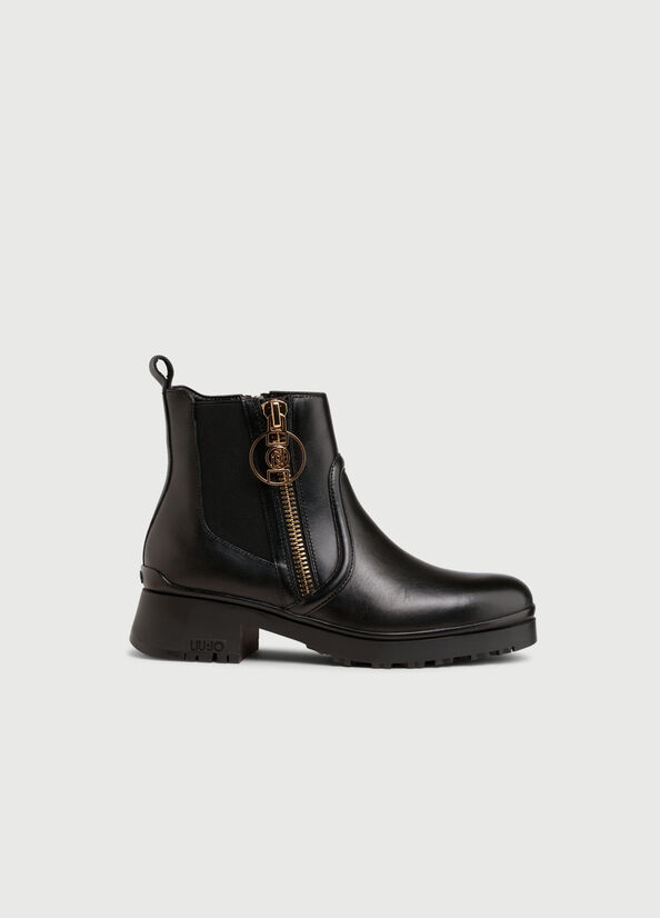 Bottines Liu Jo Cuir Beatles Femme Noir | QXV-859312