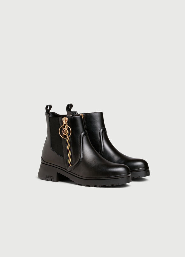 Bottines Liu Jo Cuir Beatles Femme Noir | QXV-859312