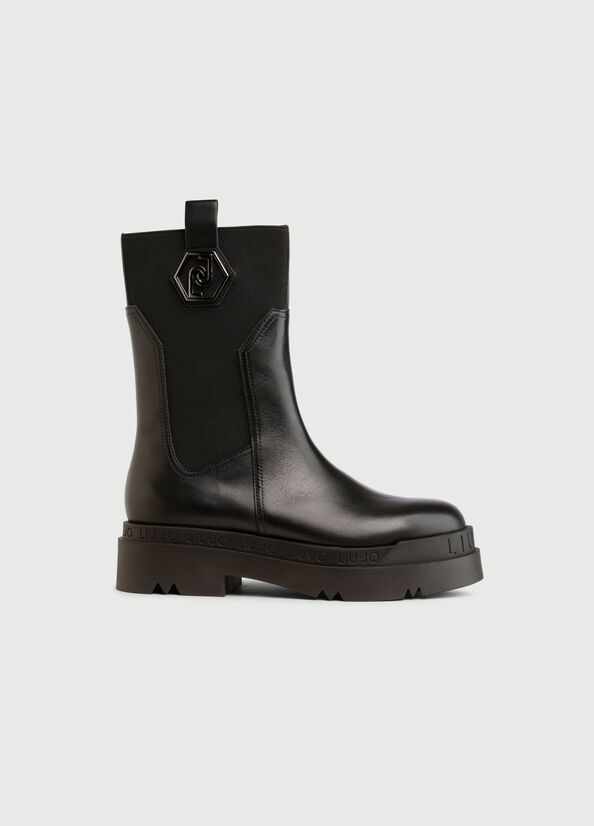 Bottines Liu Jo Cuir Chelsea Femme Noir | QUV-187936