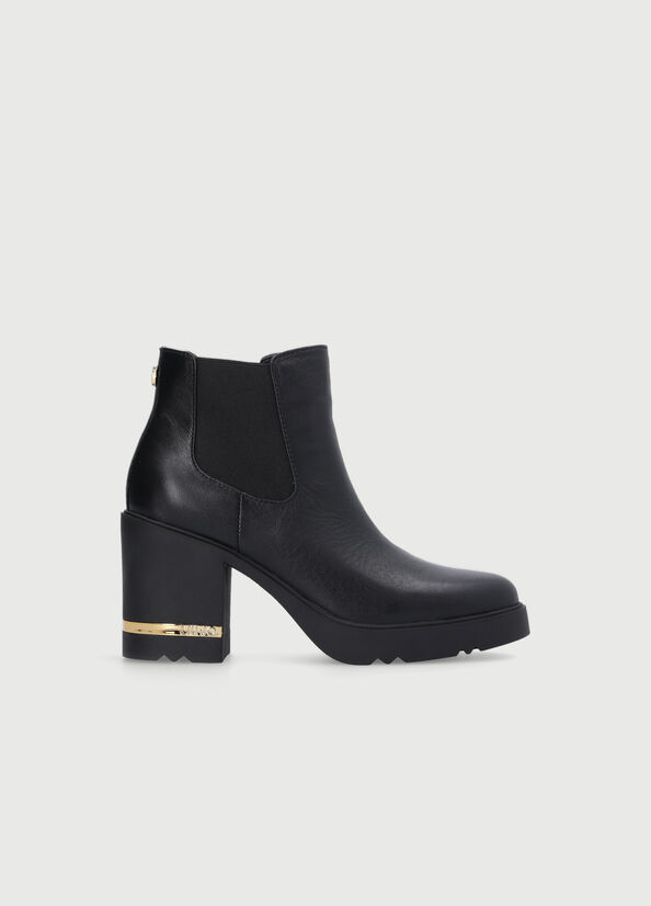 Bottines Liu Jo Cuir With Comfortable Heel Femme Noir | UOK-975623