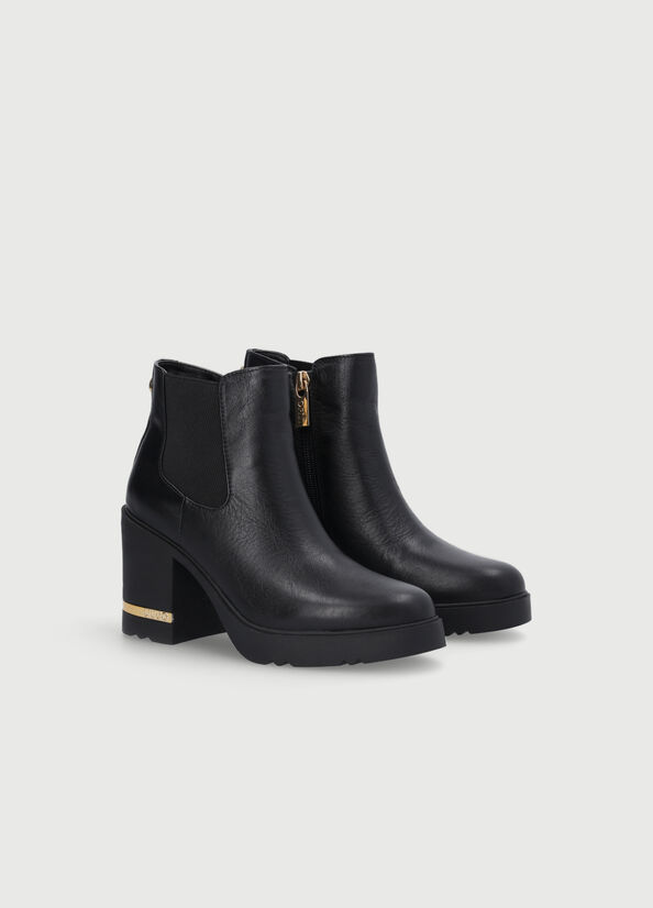 Bottines Liu Jo Cuir With Comfortable Heel Femme Noir | UOK-975623