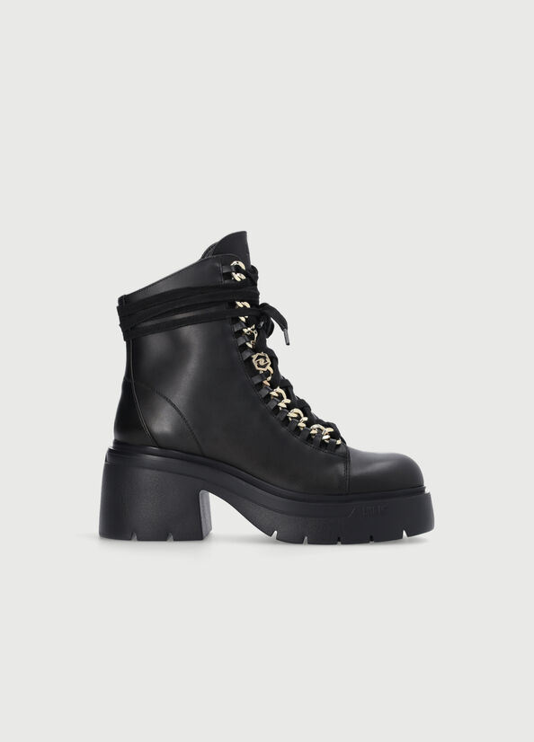 Bottines Liu Jo Cuir With Jewelled Chain Femme Noir | WGV-256971