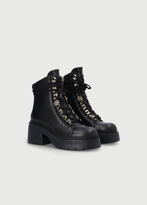 Bottines Liu Jo Cuir With Jewelled Chain Femme Noir | WGV-256971