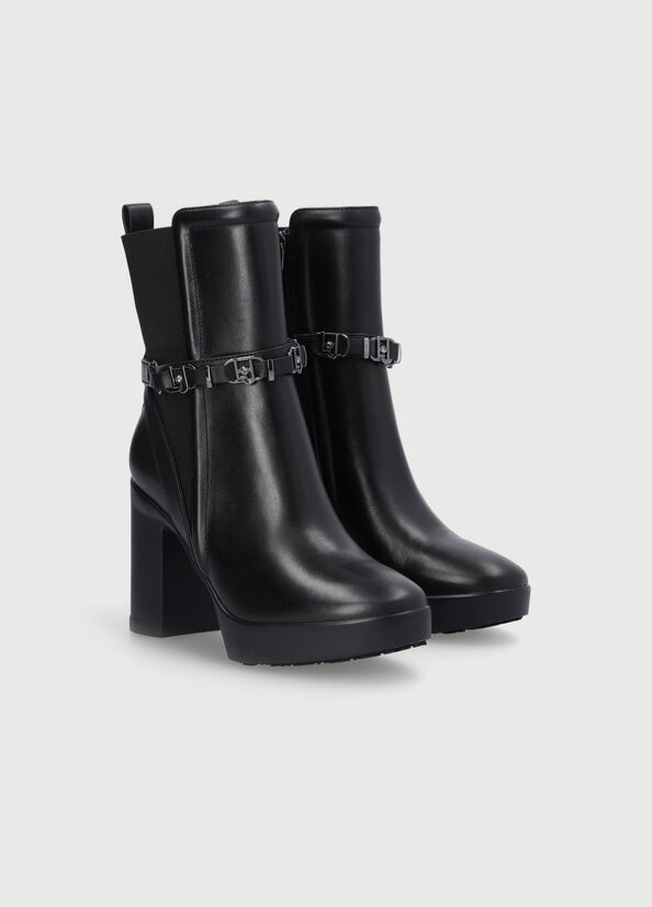 Bottines Liu Jo Cuir With Larges Heel Femme Noir | ZJL-207364