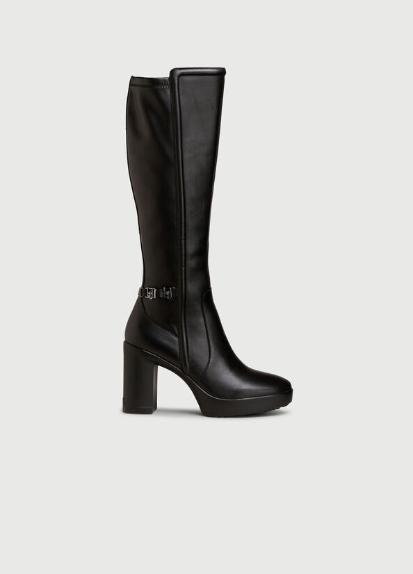 Bottines Liu Jo Cuir With Larges Heel Femme Noir | ZRC-795012