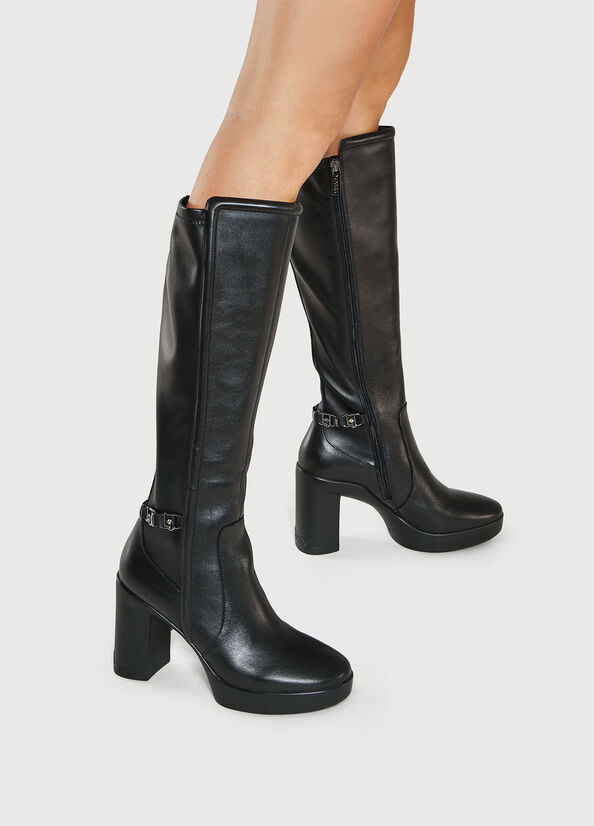 Bottines Liu Jo Cuir With Larges Heel Femme Noir | ZRC-795012