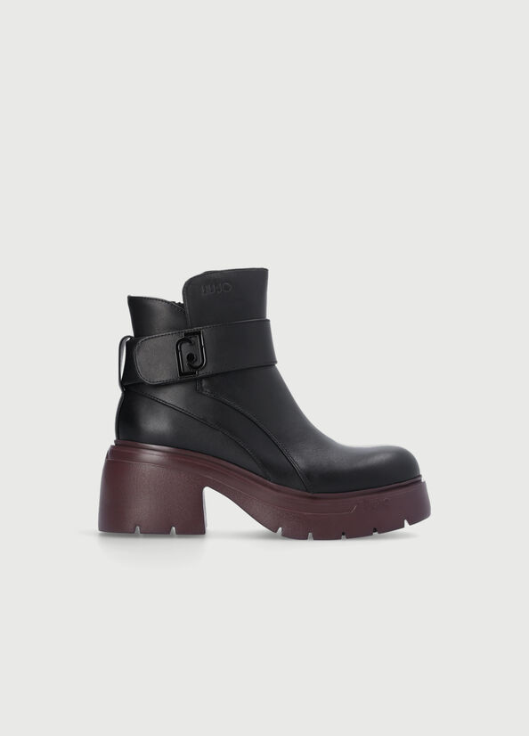 Bottines Liu Jo Cuir With Logo Femme Noir | IOJ-041892