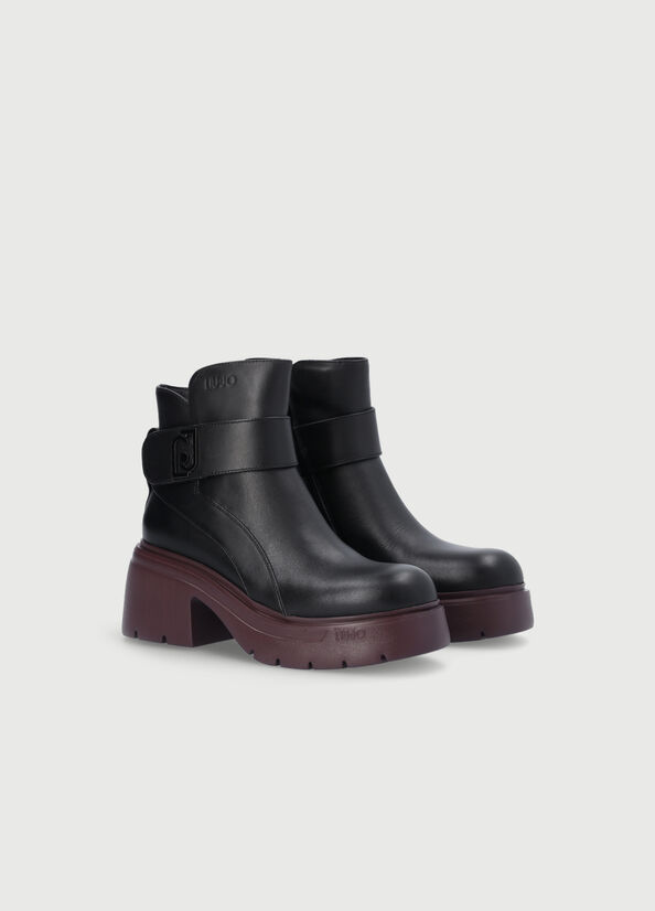 Bottines Liu Jo Cuir With Logo Femme Noir | IOJ-041892