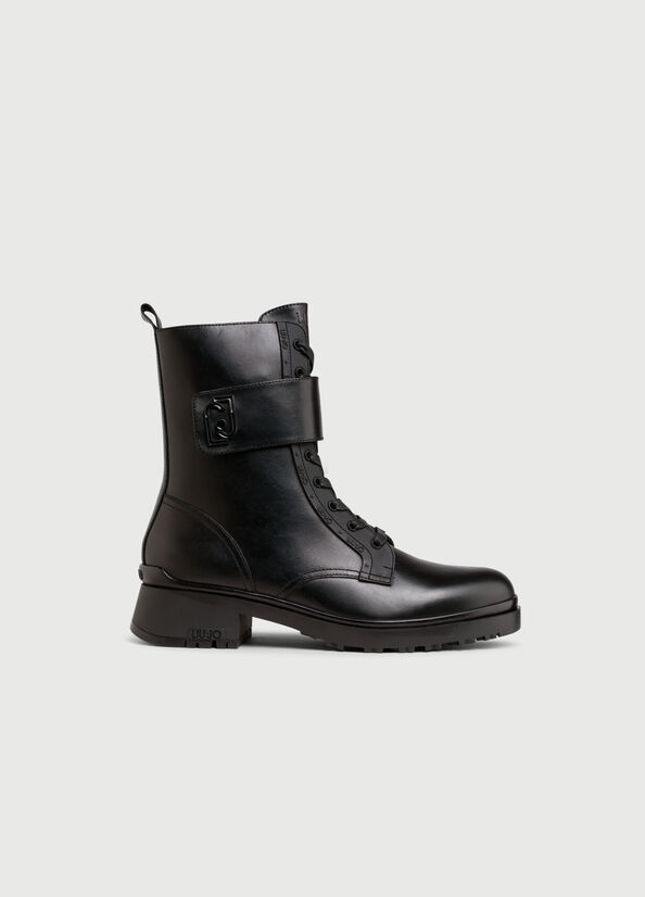 Bottines Liu Jo Cuir With Logo Femme Noir | KSL-612974