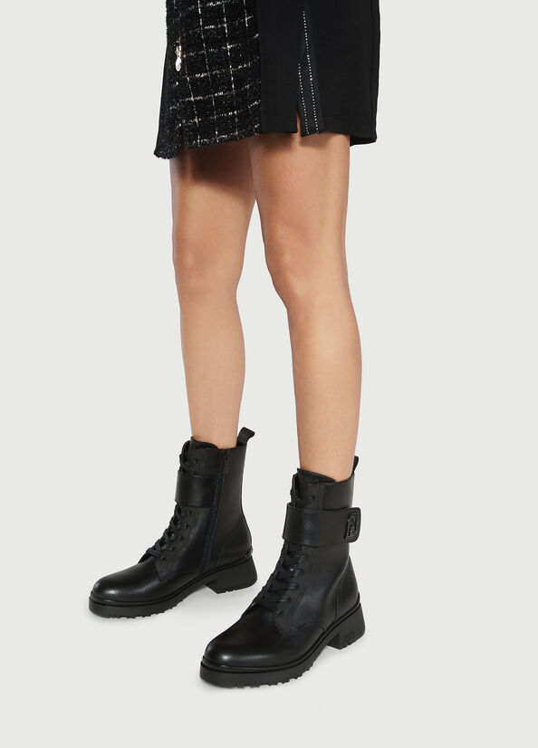 Bottines Liu Jo Cuir With Logo Femme Noir | KSL-612974