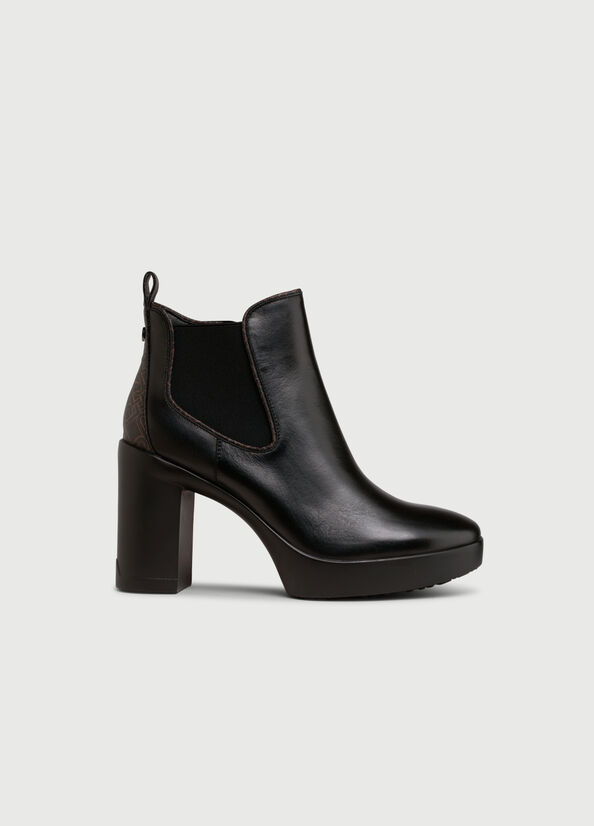 Bottines Liu Jo Cuir With Monogram Detail Femme Noir | YWO-319782