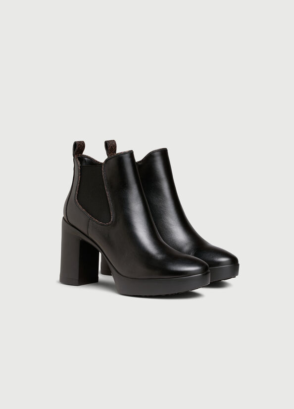 Bottines Liu Jo Cuir With Monogram Detail Femme Noir | YWO-319782