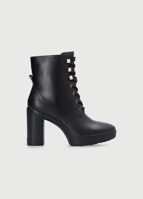 Bottines Liu Jo Laceup With Larges Heel Femme Noir | TJK-679401