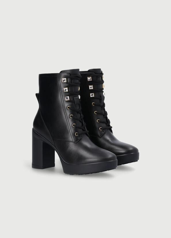 Bottines Liu Jo Laceup With Larges Heel Femme Noir | TJK-679401