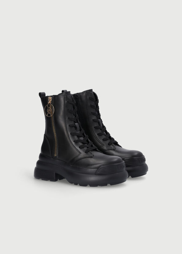 Bottines Liu Jo Plateforme In Cuir With Zip Femme Noir | IEV-019834