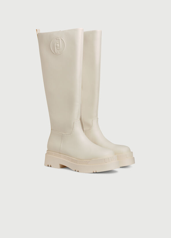 Bottines Liu Jo Plateforme With Logo Femme Beige | YMS-014639