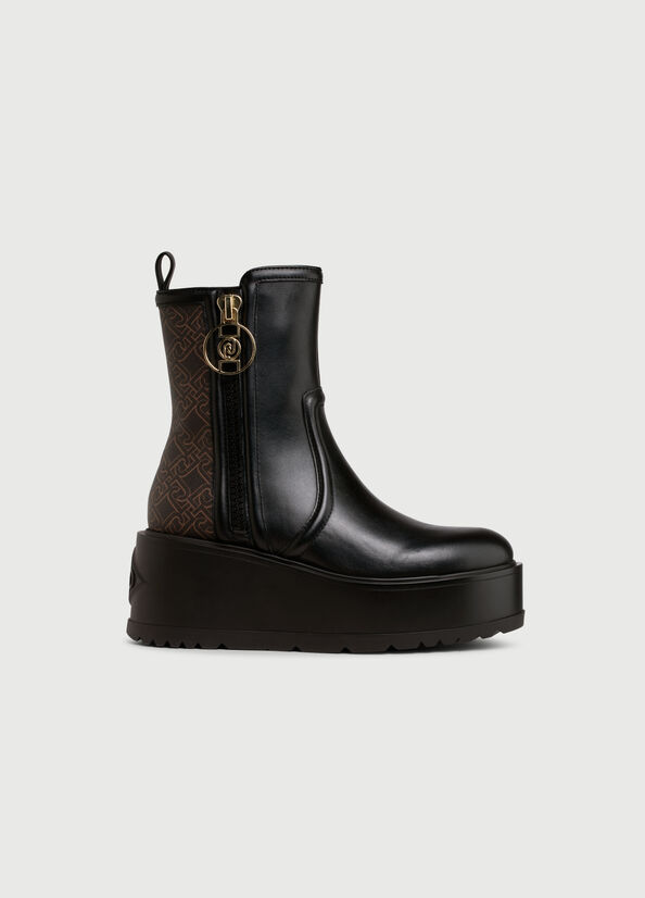 Bottines Liu Jo Plateforme With Monogram Details Femme Noir | AIS-186549