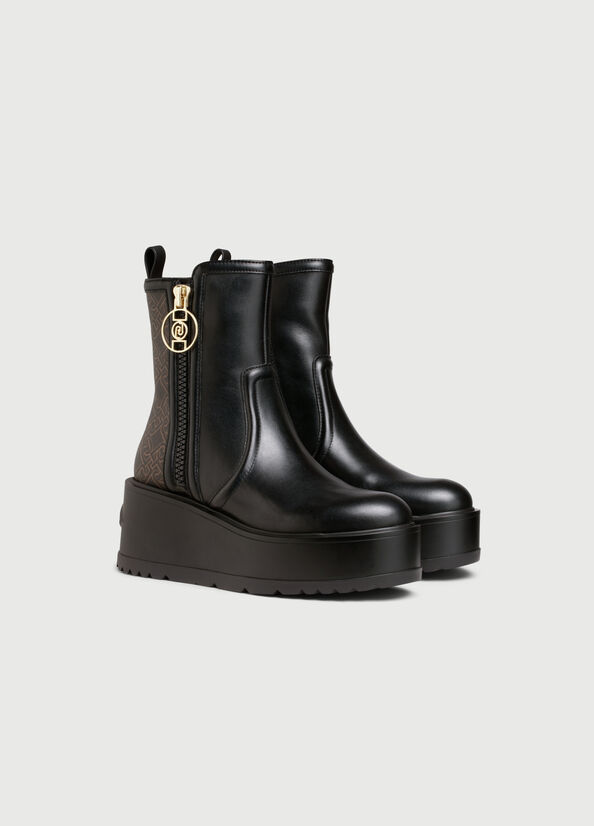 Bottines Liu Jo Plateforme With Monogram Details Femme Noir | AIS-186549