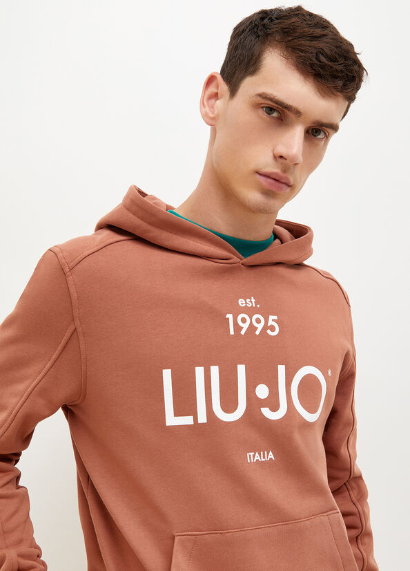 Chandails Liu Jo 1995 Logo Hoodie Homme Marron | PBG-829015