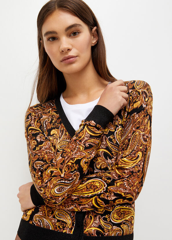 Chandails Liu Jo Cardigan With Paisley Print Femme Noir Jaune | UWT-832504