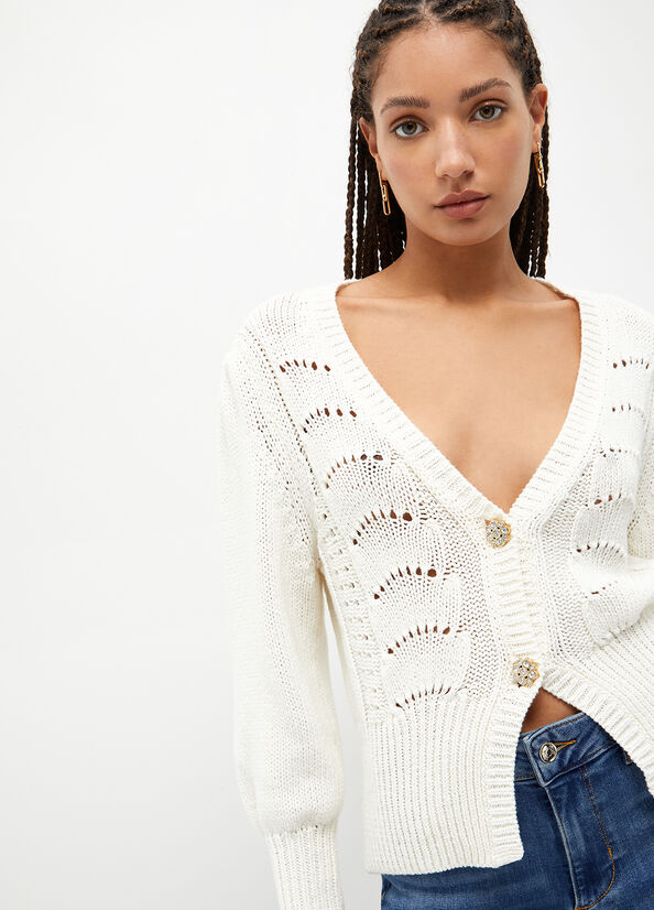 Chandails Liu Jo Coton Crochet Cardigan Femme Blanche | HCT-402159