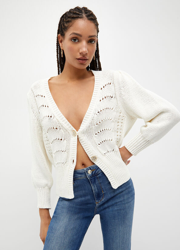 Chandails Liu Jo Coton Crochet Cardigan Femme Blanche | HCT-402159