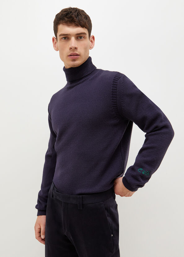 Chandails Liu Jo Eco-Friendly Turtleneck Homme Bleu Foncé | MEF-197482