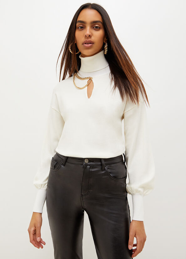 Chandails Liu Jo Eco-Friendly Turtleneck With Chain Femme Blanche | OPD-513862