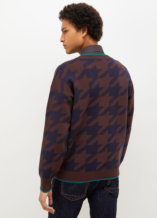 Chandails Liu Jo Houndstooth Homme Bleu Foncé Marron | FPR-095137