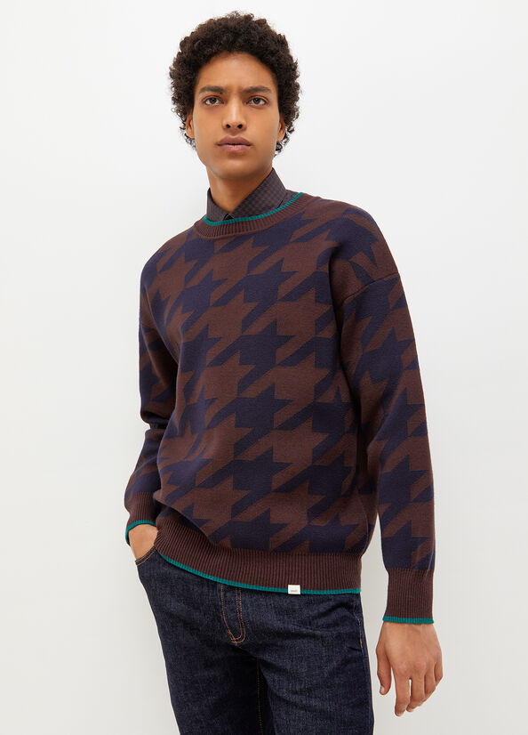 Chandails Liu Jo Houndstooth Homme Bleu Foncé Marron | FPR-095137