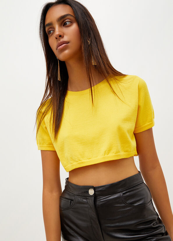 Chandails Liu Jo Knit Crop Femme Jaune | FLU-408913