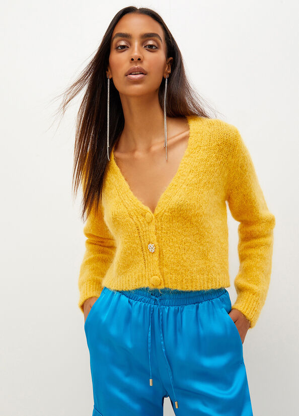 Chandails Liu Jo Mohair Cardigan Femme Jaune | TGQ-894260