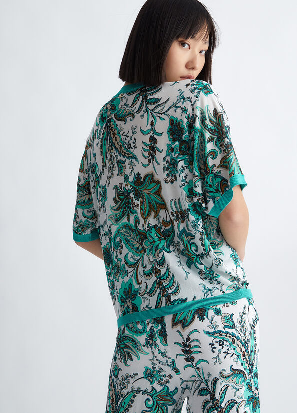 Chandails Liu Jo Paisley Print Femme Turquoise Clair | QJI-017238