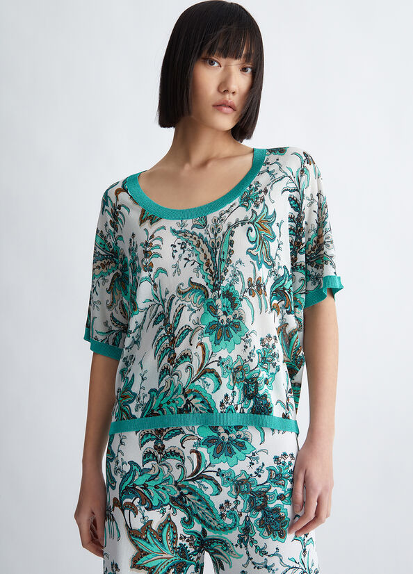 Chandails Liu Jo Paisley Print Femme Turquoise Clair | QJI-017238