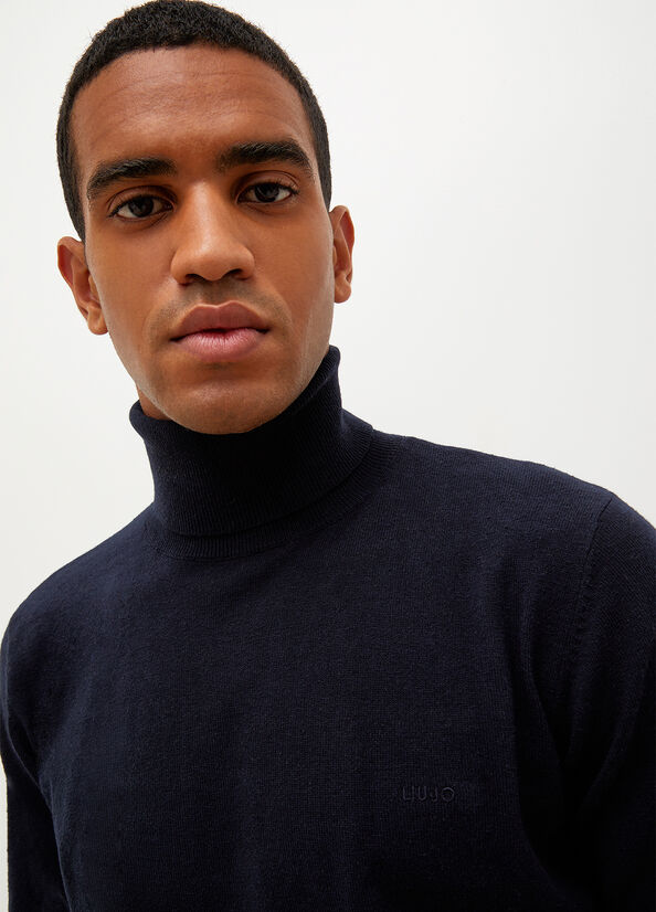 Chandails Liu Jo Turtleneck In Coton Homme Bleu Foncé | NVK-048951