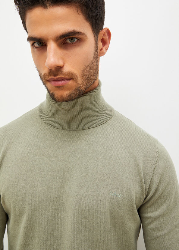 Chandails Liu Jo Turtleneck In Coton Homme Vert Olive | WLR-542138