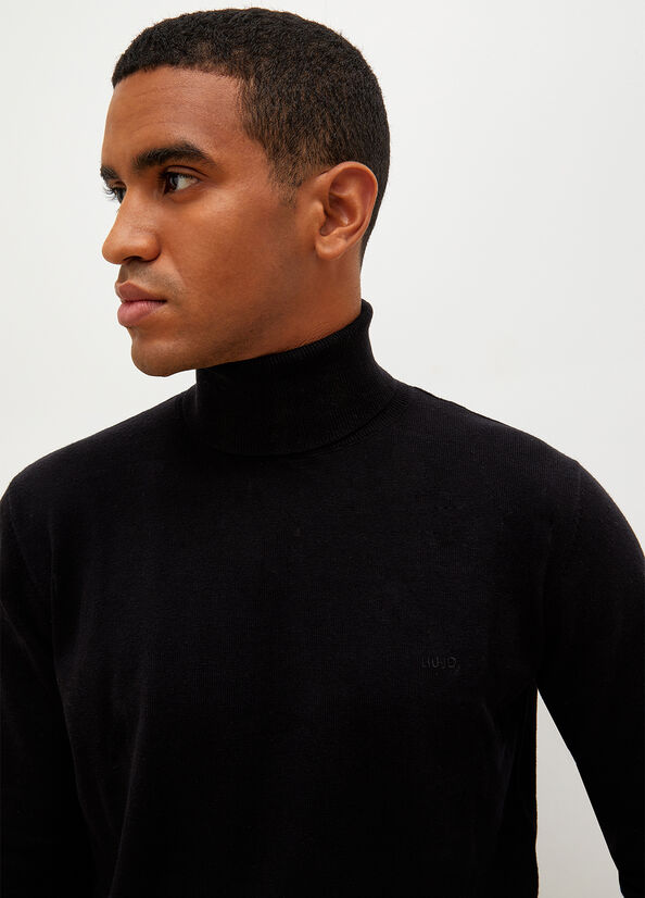 Chandails Liu Jo Turtleneck In Coton Homme Noir | YIK-869140