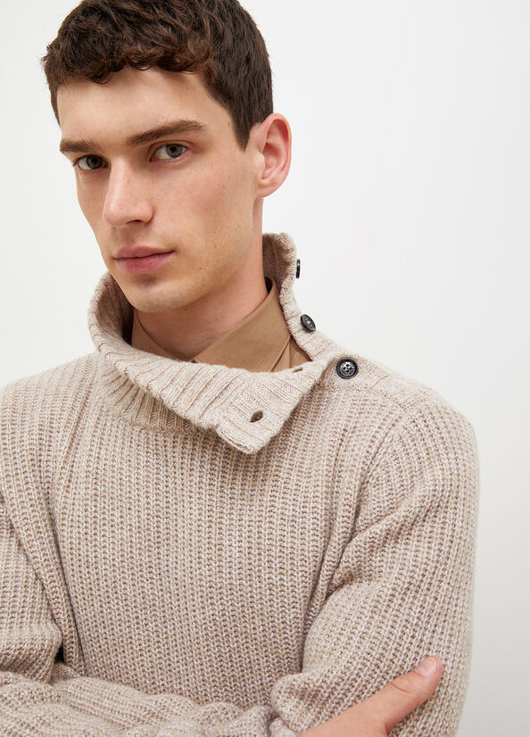 Chandails Liu Jo Turtleneck With Logo Buttons Homme Beige | BLZ-129674