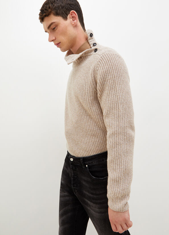 Chandails Liu Jo Turtleneck With Logo Buttons Homme Beige | BLZ-129674