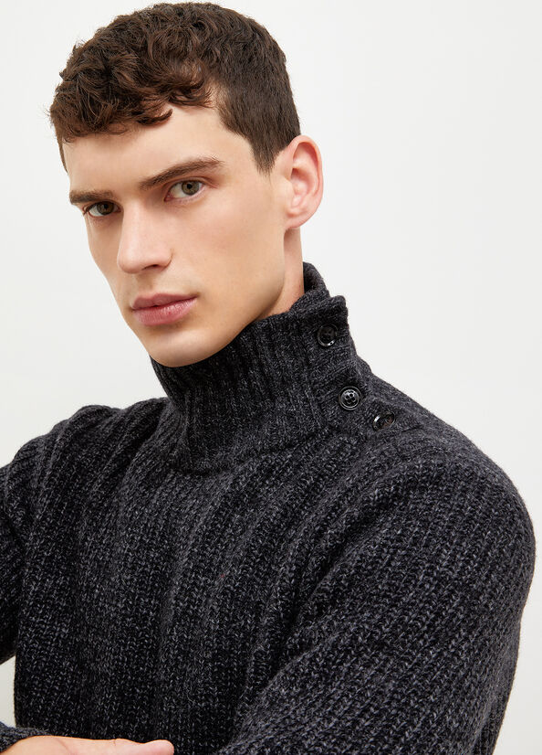 Chandails Liu Jo Turtleneck With Logo Buttons Homme Noir | RBN-792605