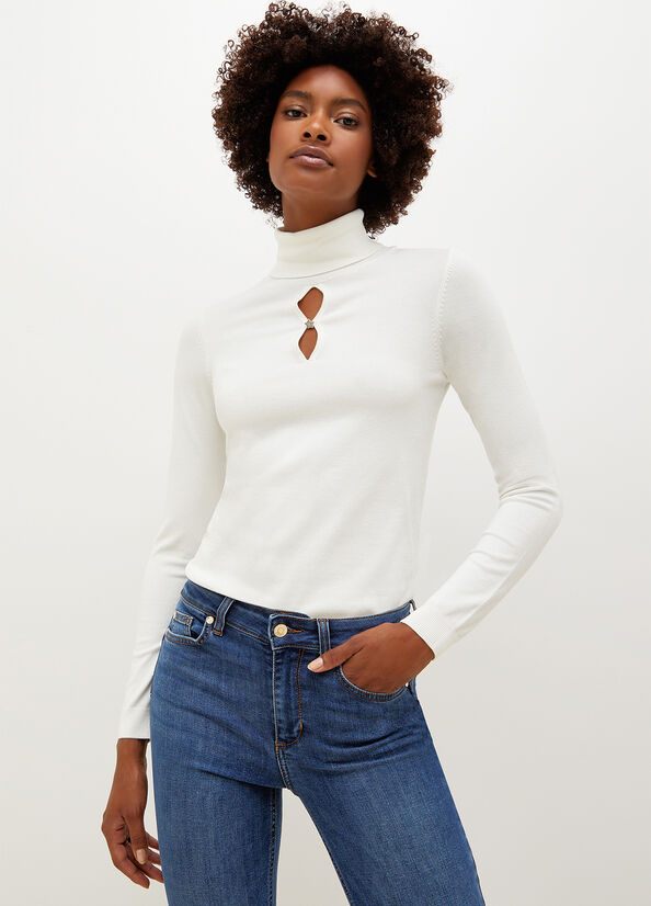 Chandails Liu Jo Turtleneck With Star Femme Blanche | OTQ-246137