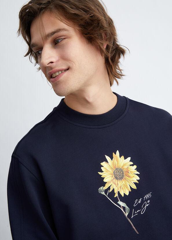 Chandails Liu Jo With Sunflower Print Homme Bleu Foncé | GSH-968275